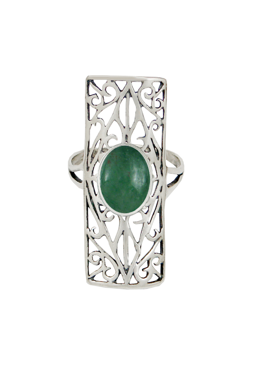 Sterling Silver Filigree Ring With Jade Size 7